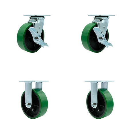 Service Caster Tool Box Caster Wheel Set 6'' Green Poly on Cast Iron Swivel Casters, 4PK TOOL-SCC-30CS620-PUB-GB-TLB-2-R-2